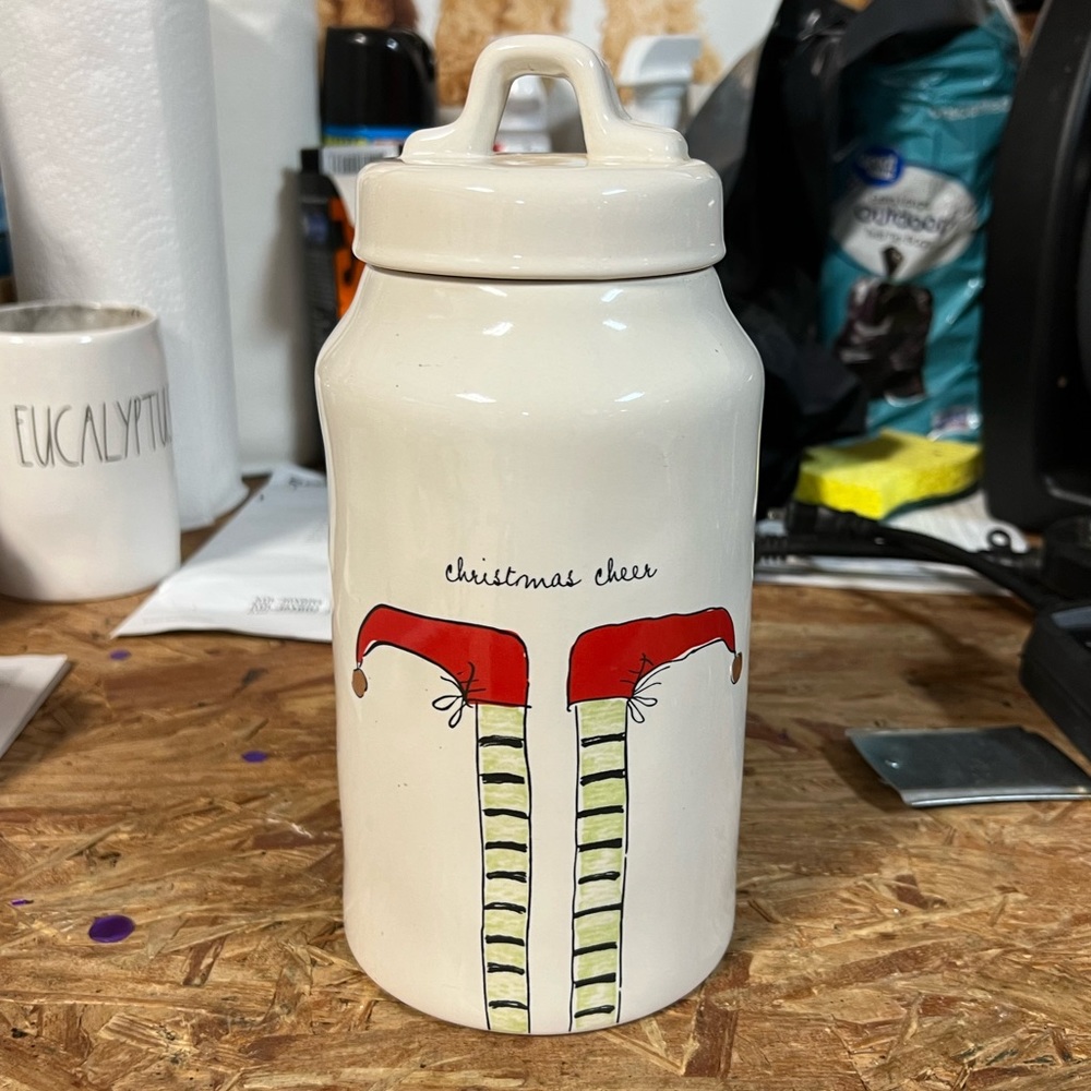 RAE DUNN ELVES FEET CHRISTMAS CHEER TALL CERAMIC CANISTER NEW 2019